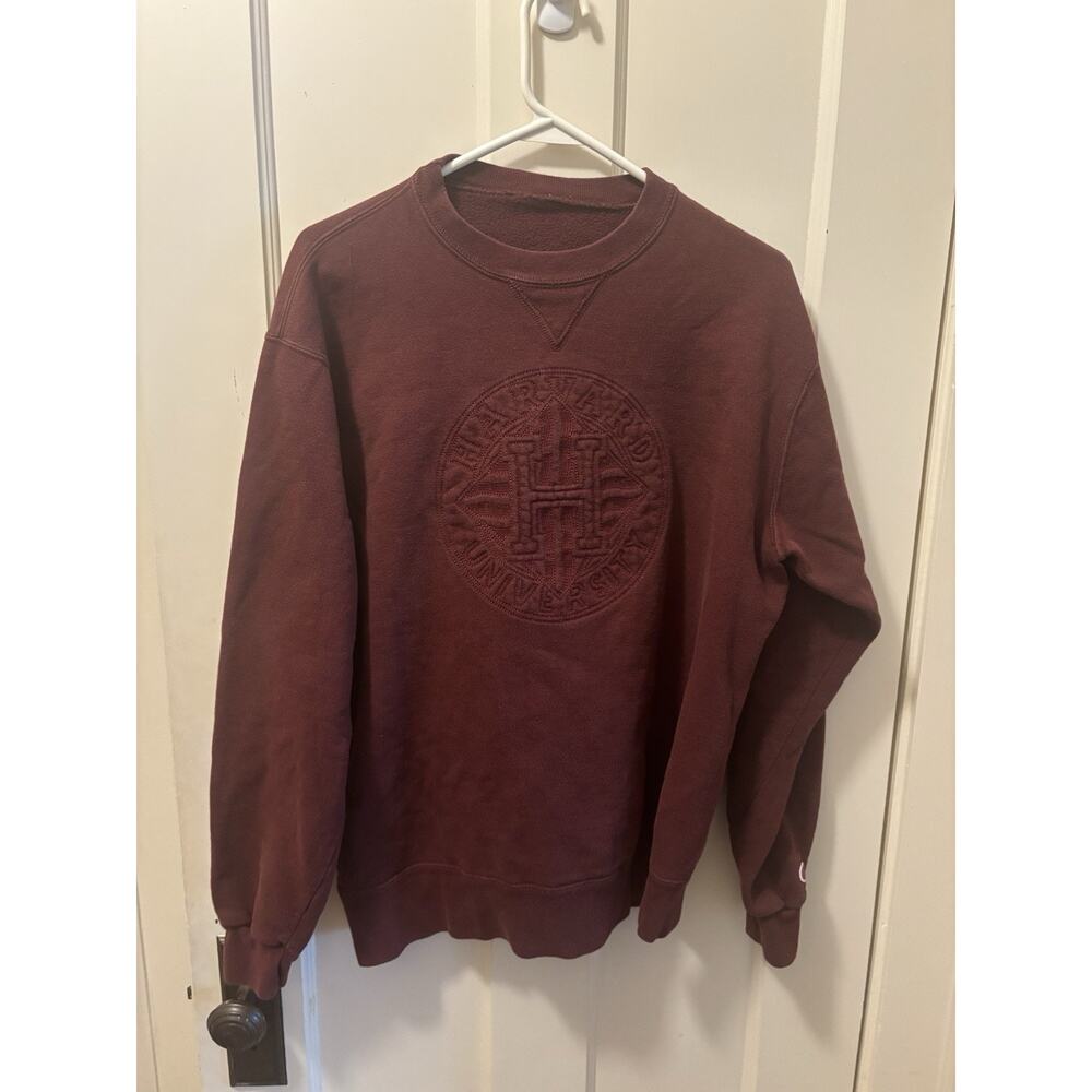 Champion Harvard University Sweatshirt Maroon Burgundy Embossed Crest Mens L